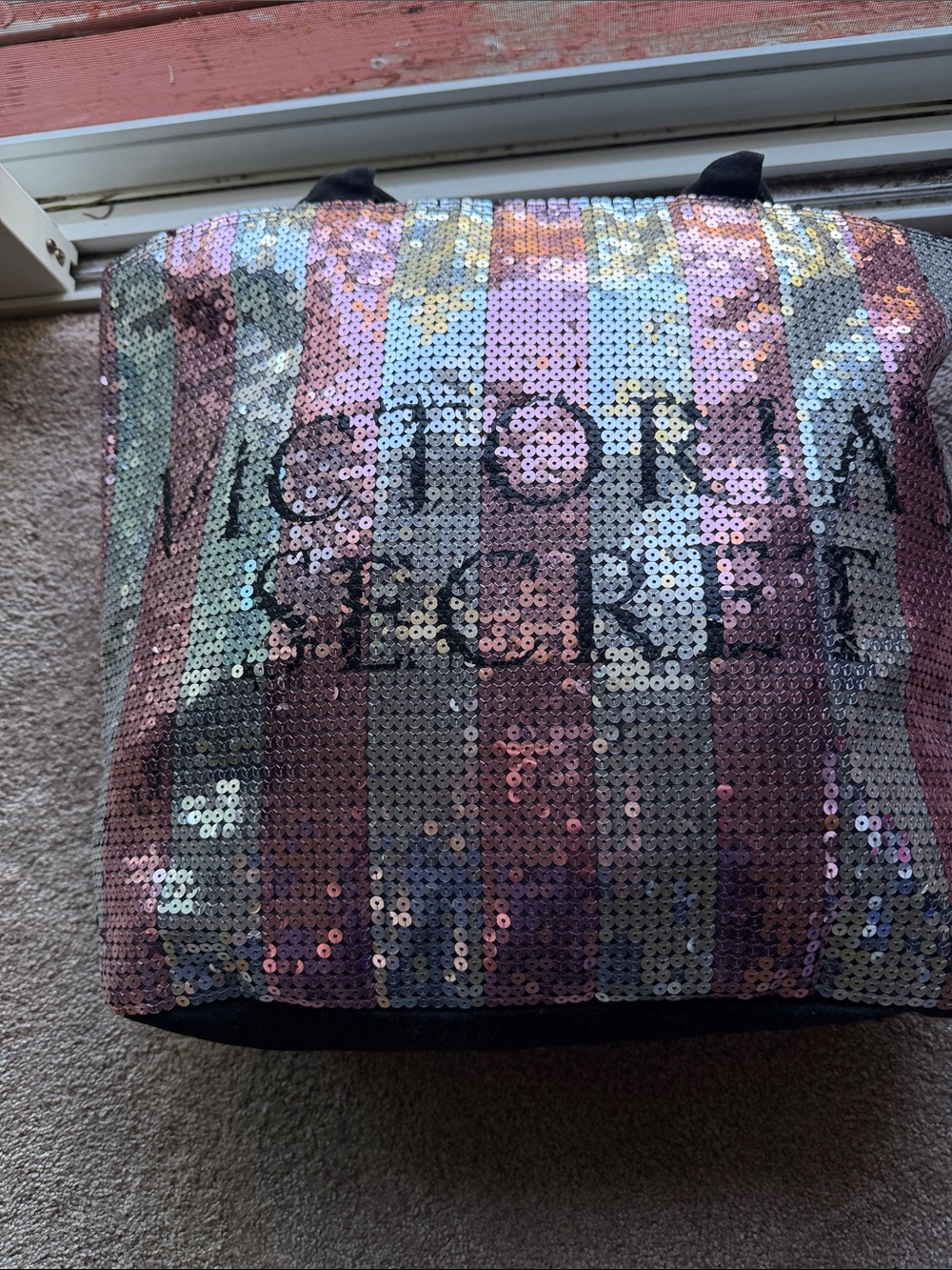 Victoria’s Secret Sequin Stripe Tote Bag in Iridescent Pink and Silver